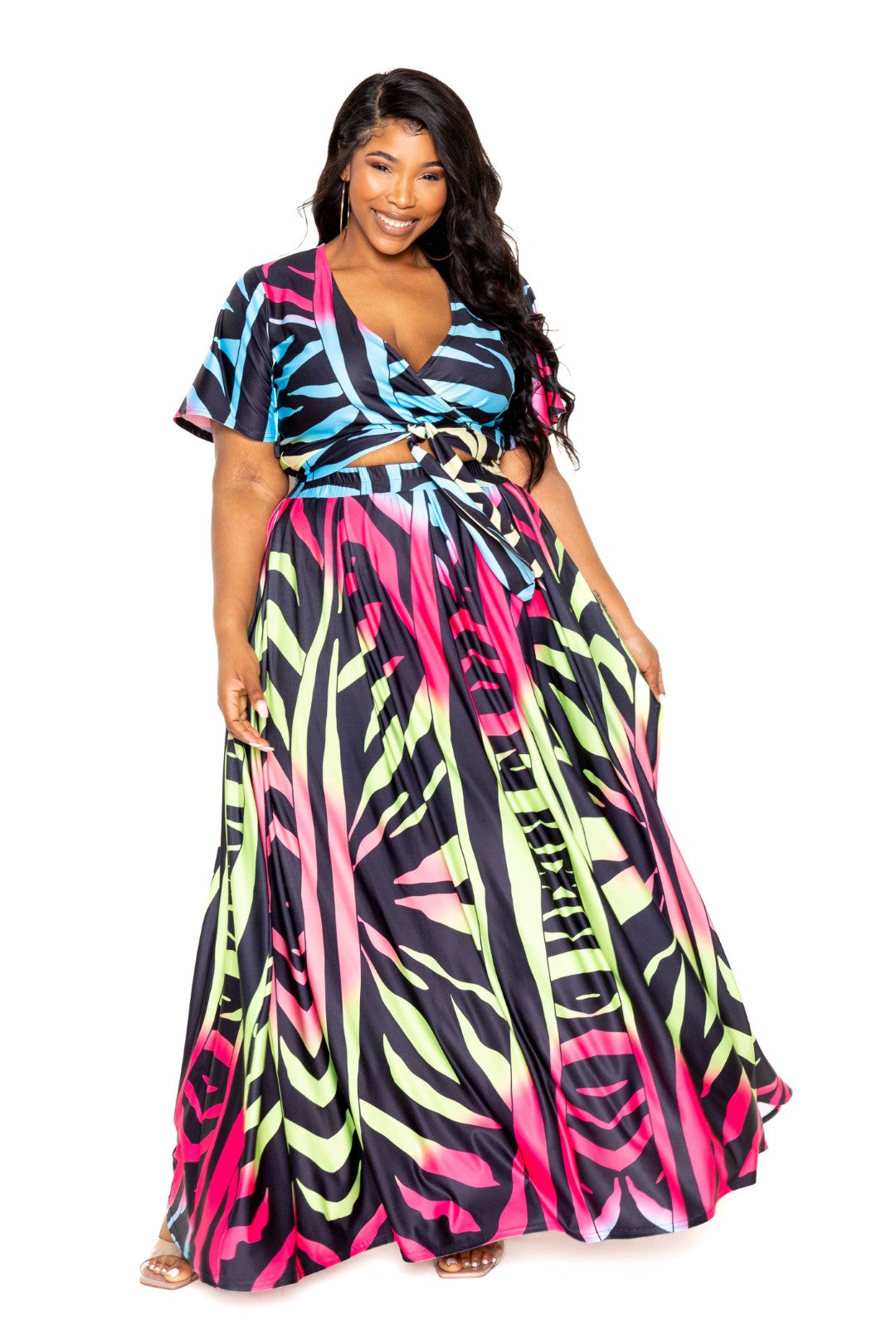 ombre print maxi skirt & top set