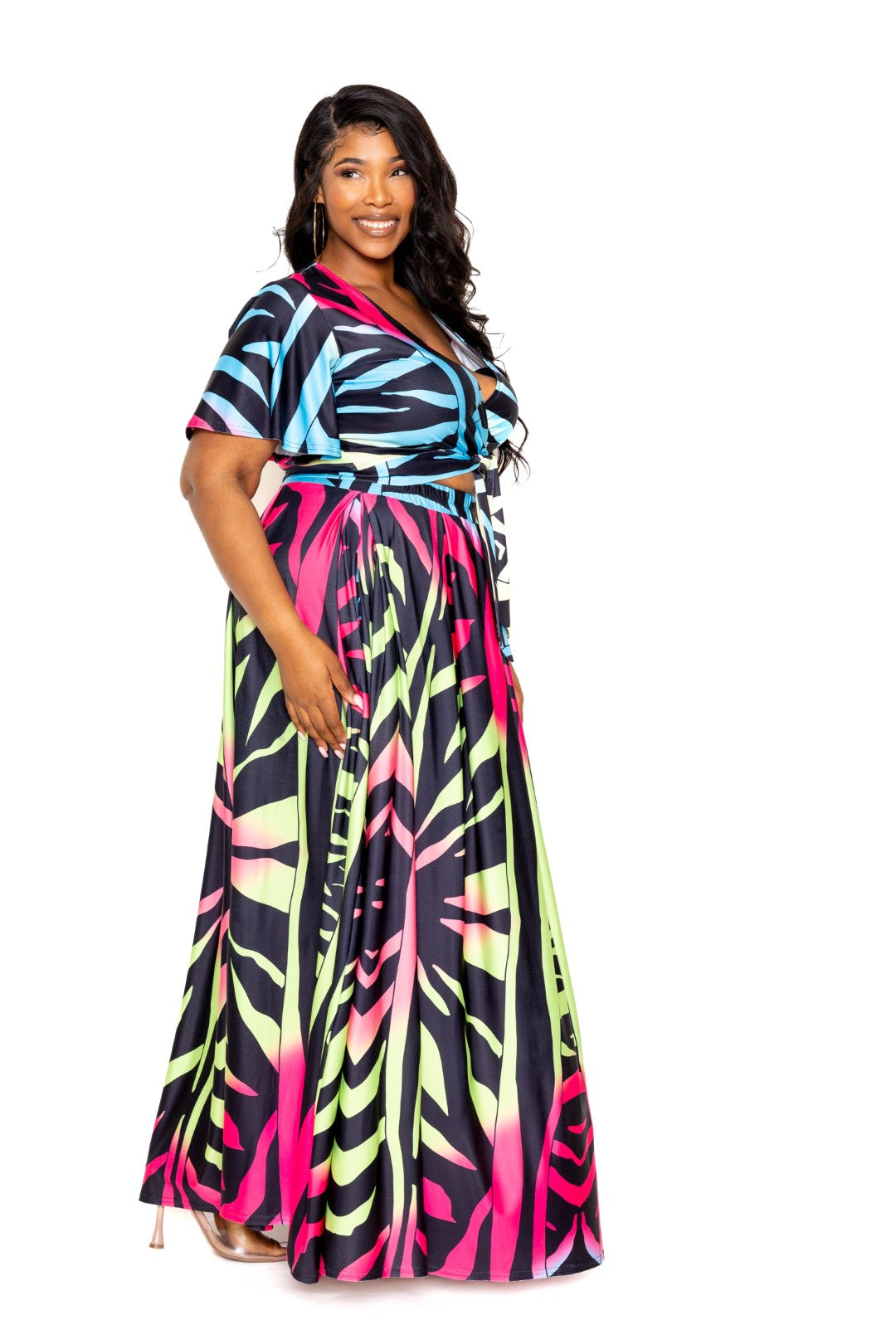 ombre print maxi skirt & top set