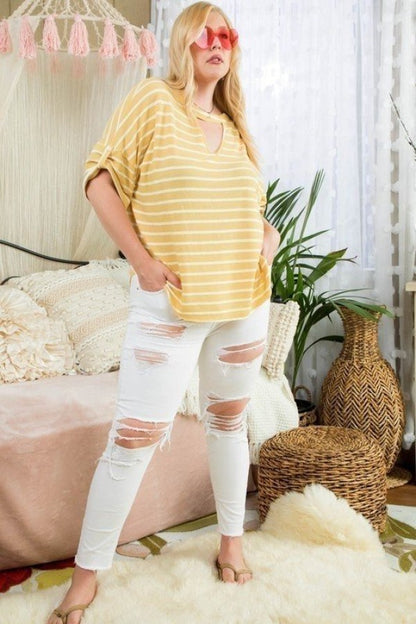 Neck Stripe Print Top