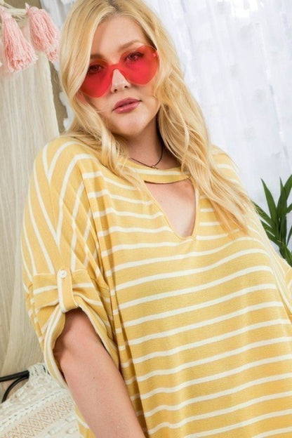 Neck Stripe Print Top