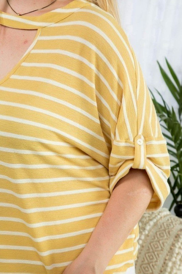 neck stripe print top