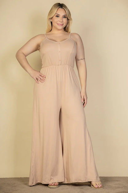 Button Front Wide Leg Jumpsuit