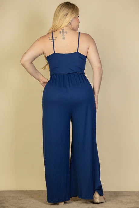 button front wide leg jumpsuit