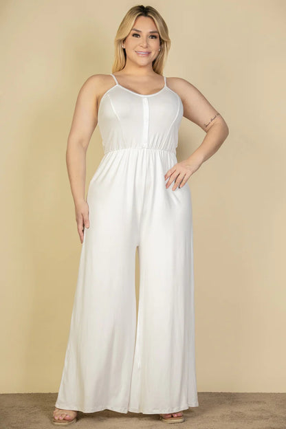 Button Front Wide Leg Jumpsuit