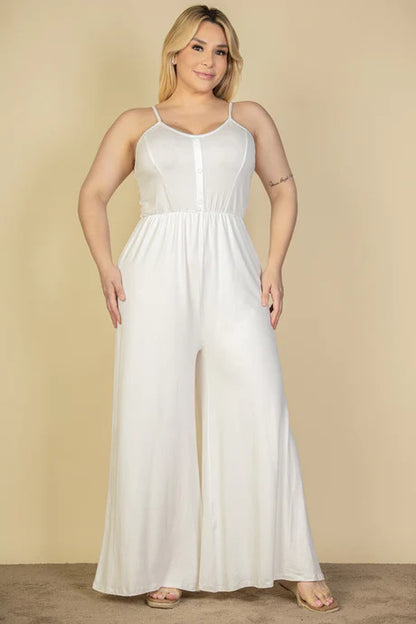 Button Front Wide Leg Jumpsuit