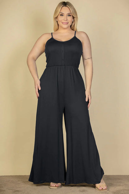 Button Front Wide Leg Jumpsuit