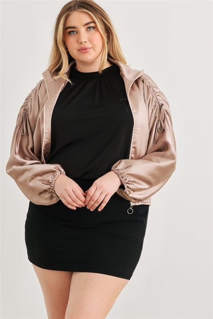 Satin Cropped Bomber Jacket