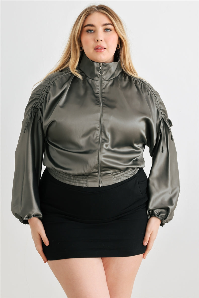 satin cropped bomber jacket