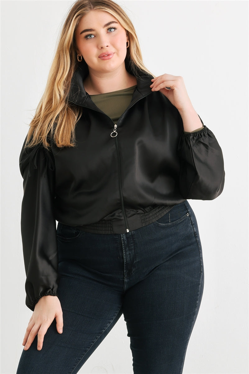 satin cropped bomber jacket