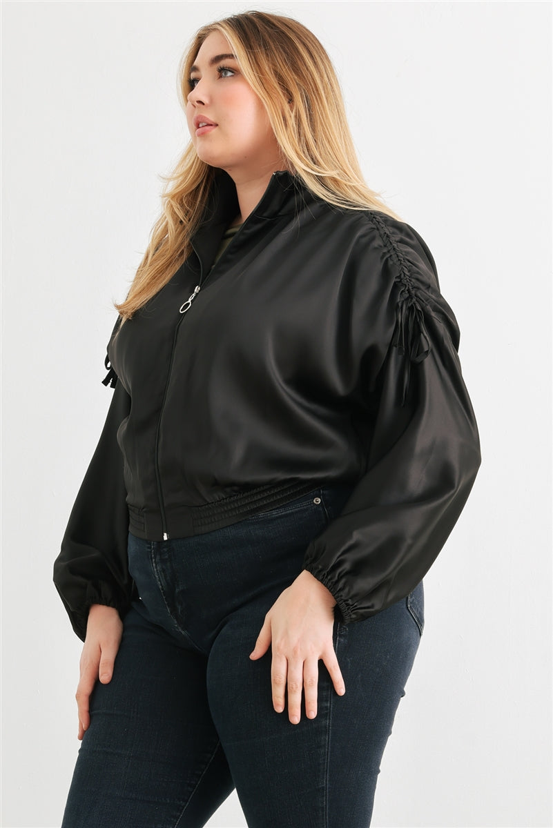 satin cropped bomber jacket