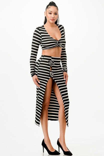 Striped Top & Skirt Set