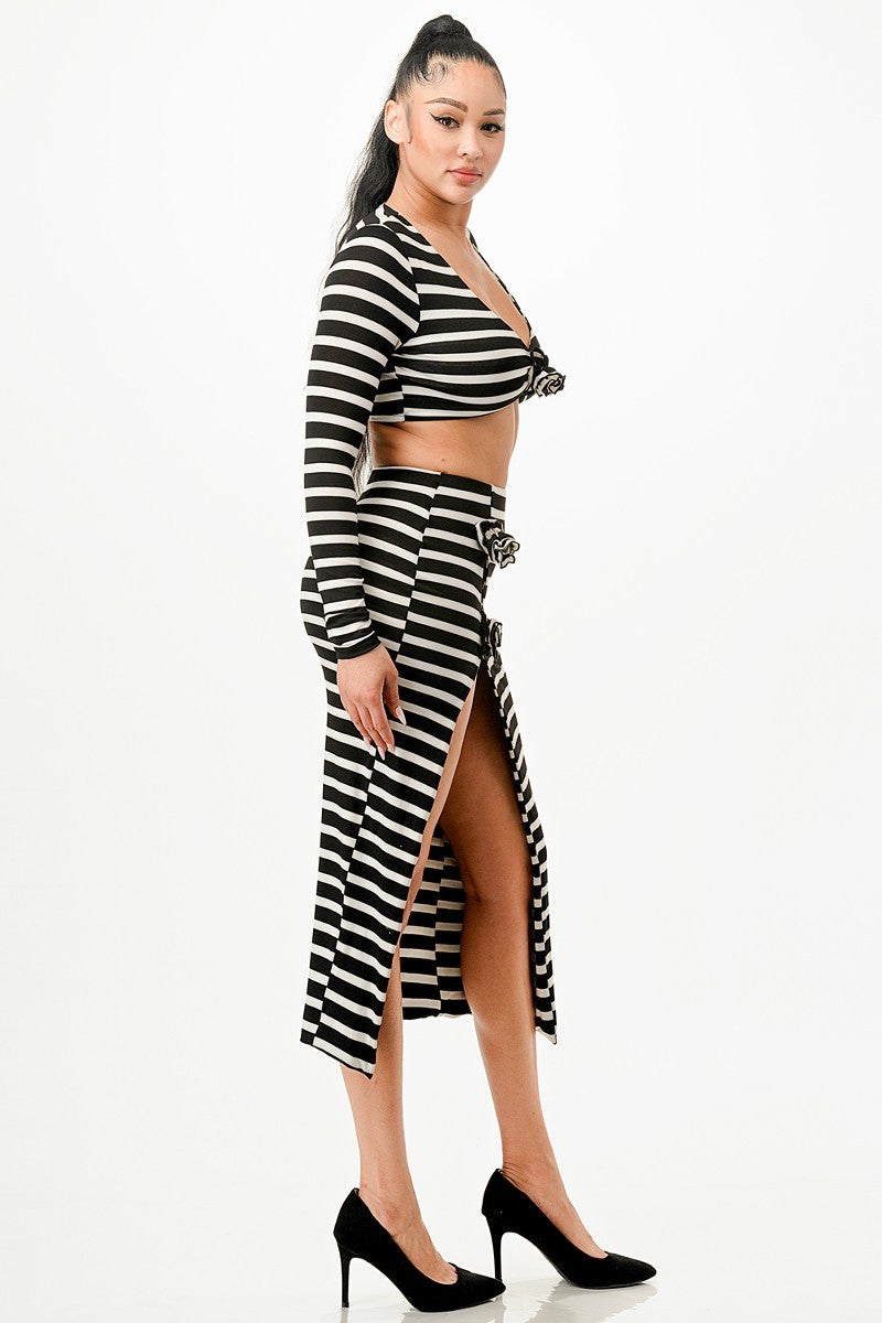 striped top & skirt set