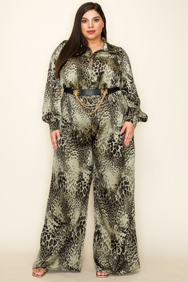 satin leopard palazzo jumpsuit