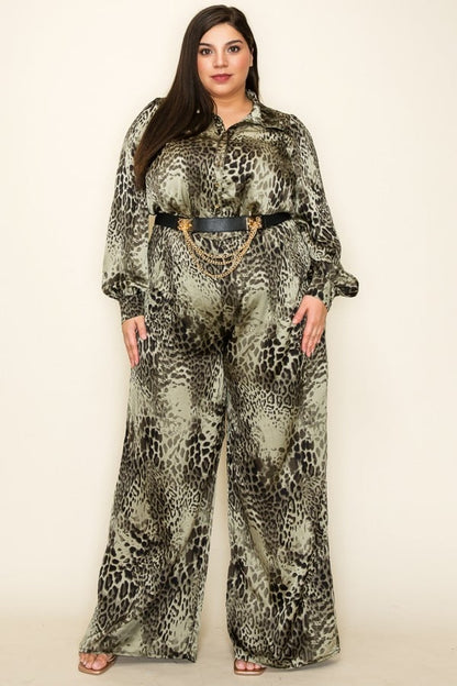 Satin Leopard Palazzo Jumpsuit