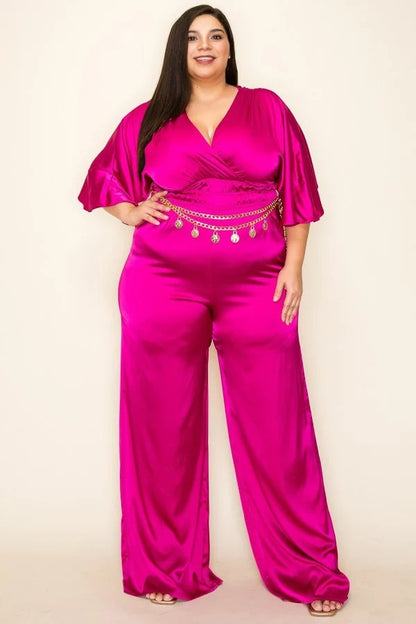 Satin Front Wrap Jumpsuit