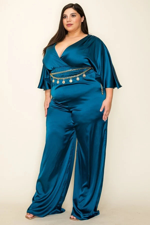 satin front wrap jumpsuit