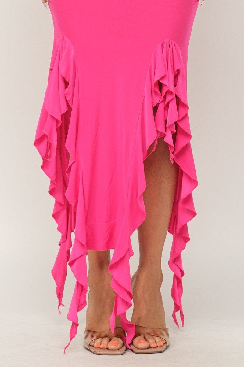 bottom ruffle maxi dress