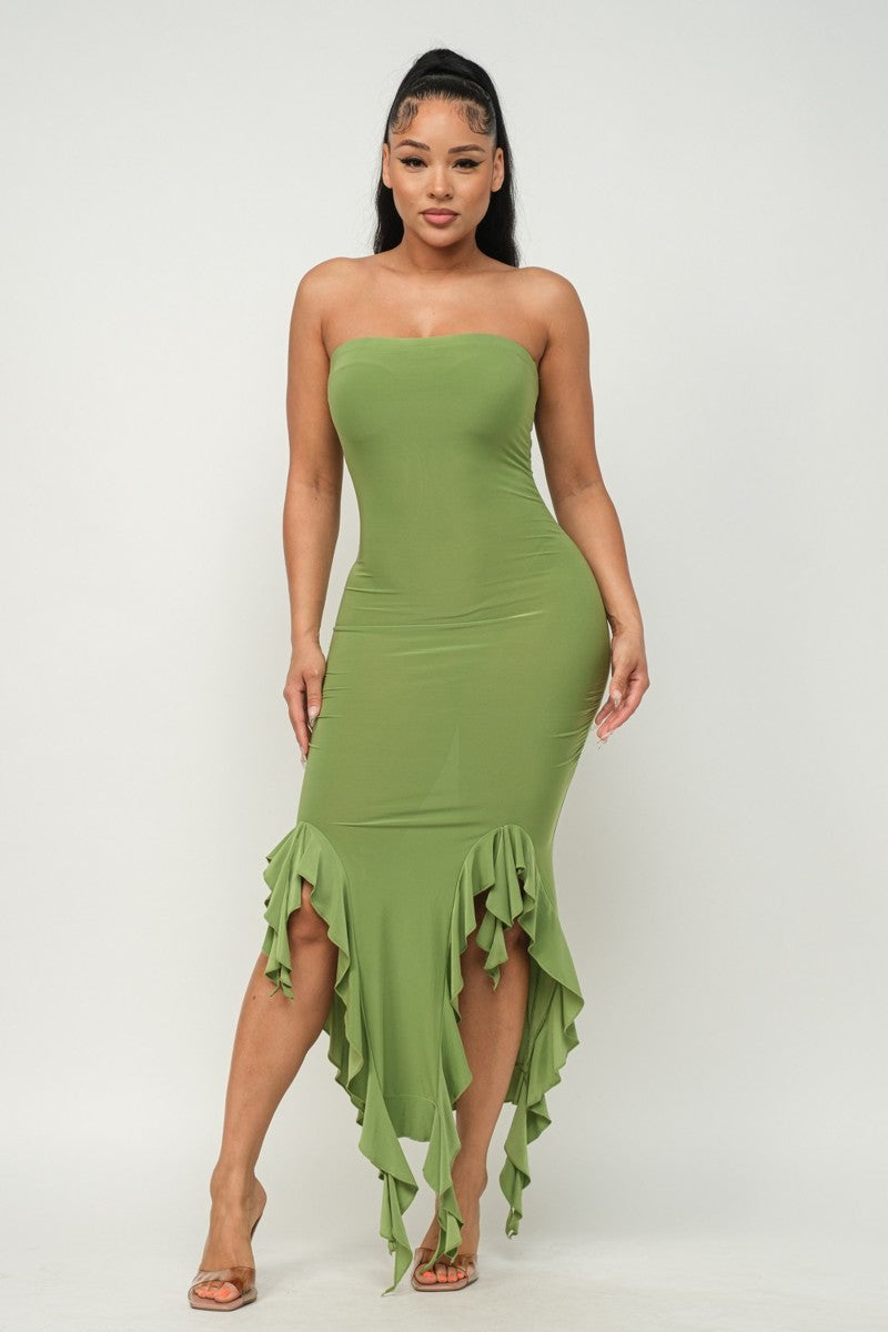 bottom ruffle maxi dress