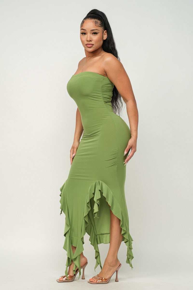 bottom ruffle maxi dress