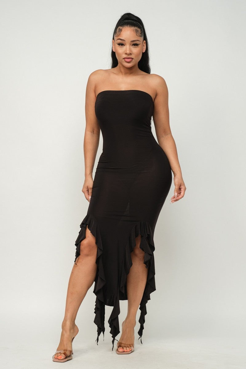 bottom ruffle maxi dress