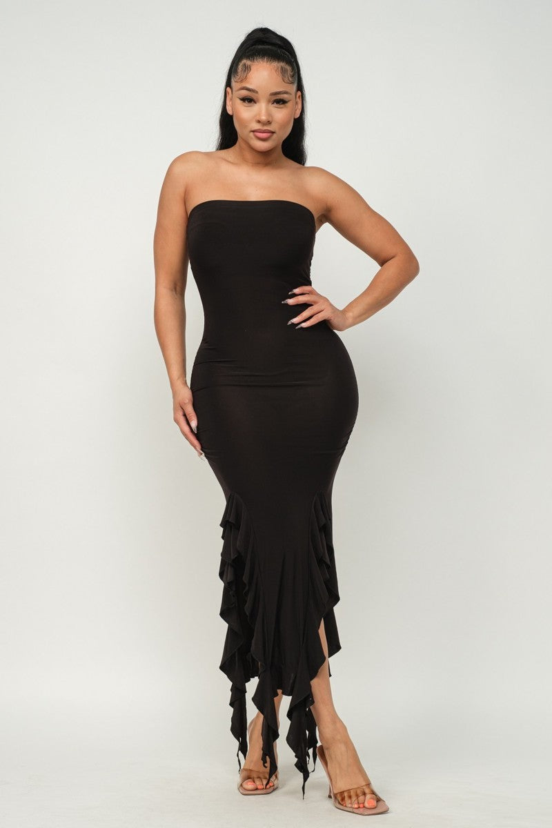 bottom ruffle maxi dress