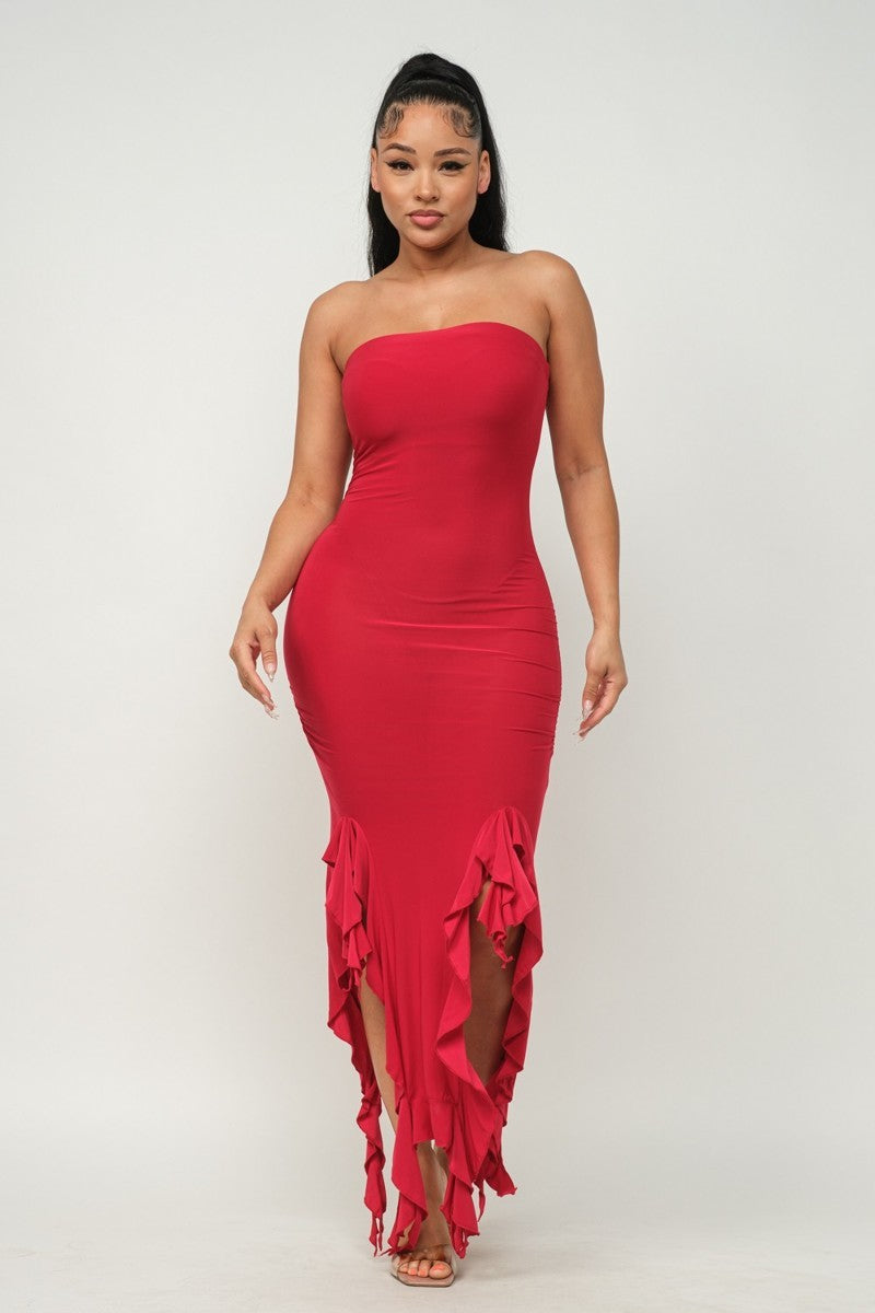 bottom ruffle maxi dress