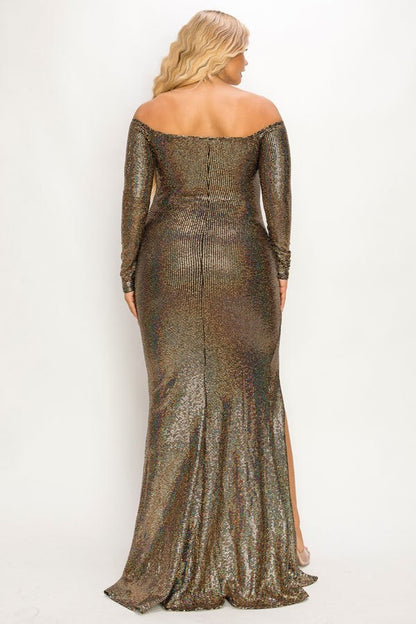 Off Shoulder Metallic Fabric Dress