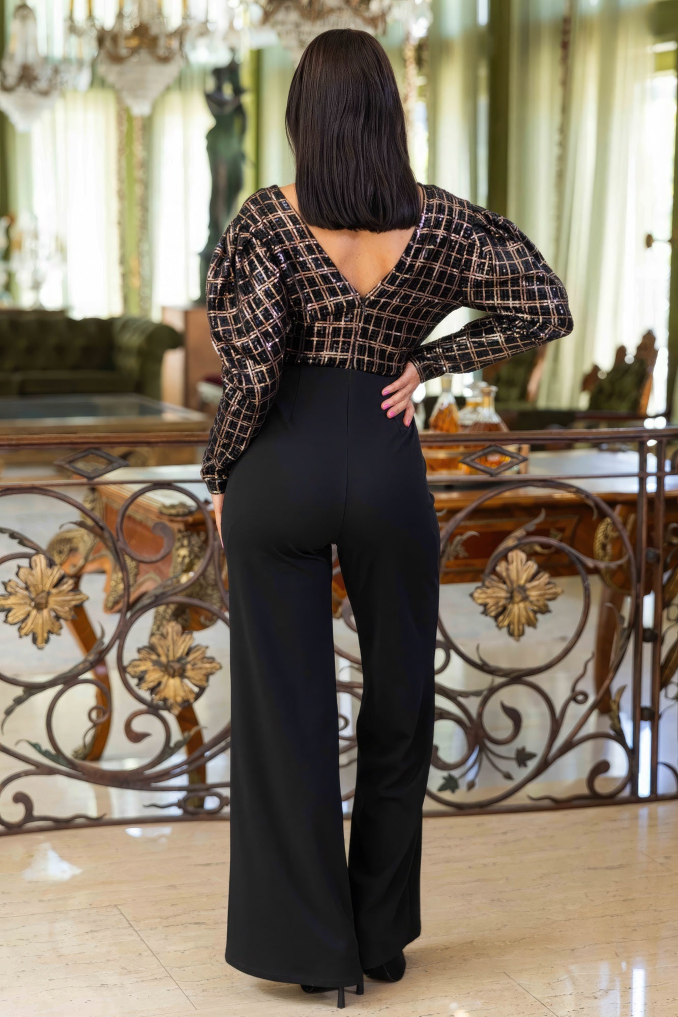 checker sequin jumpsuit