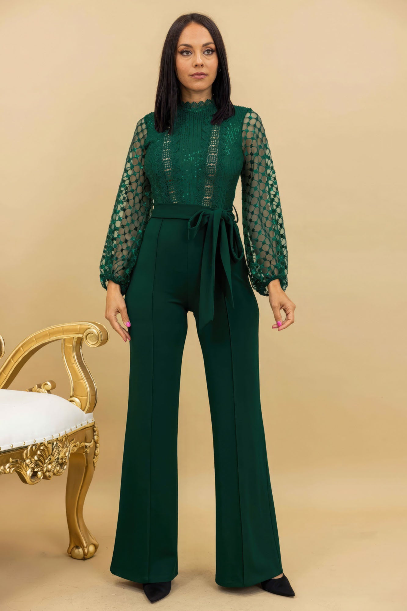 crochet mesh sequined jumpsuit