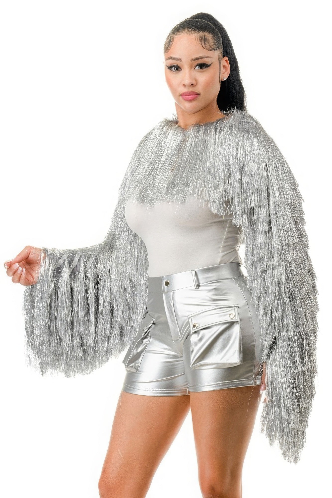 metallic fringe bolero