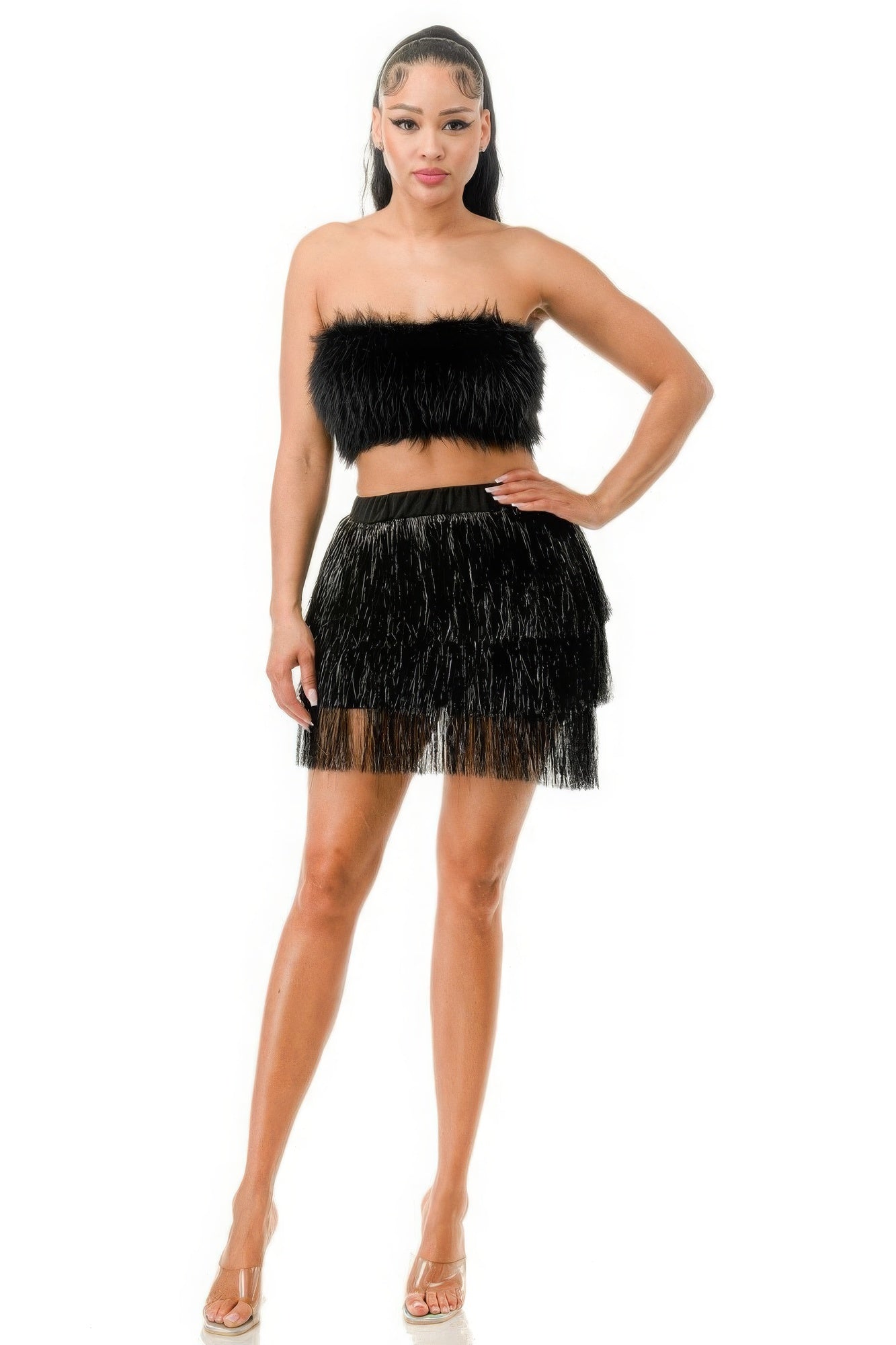 metallic fringe skirt