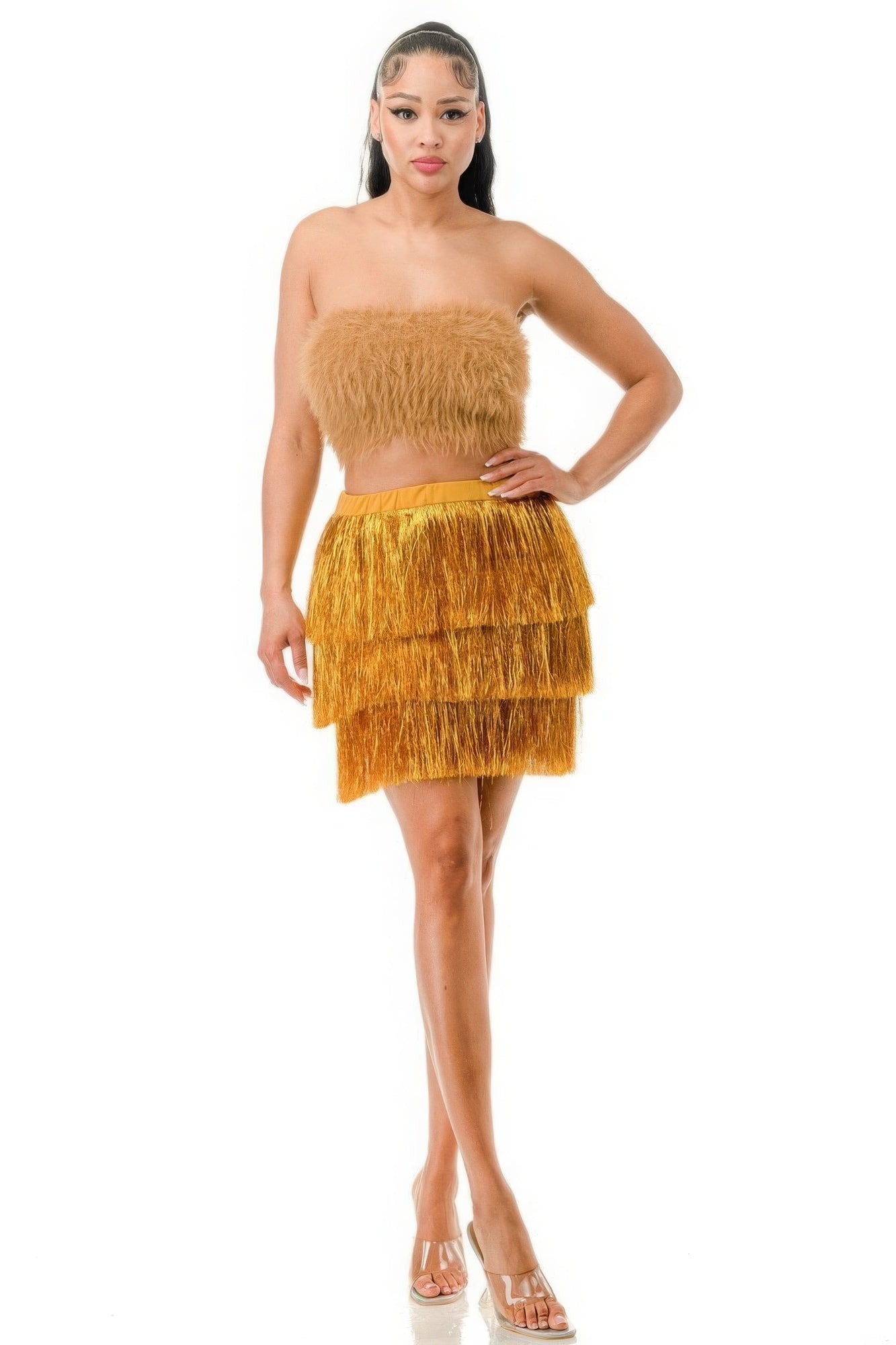 metallic fringe skirt