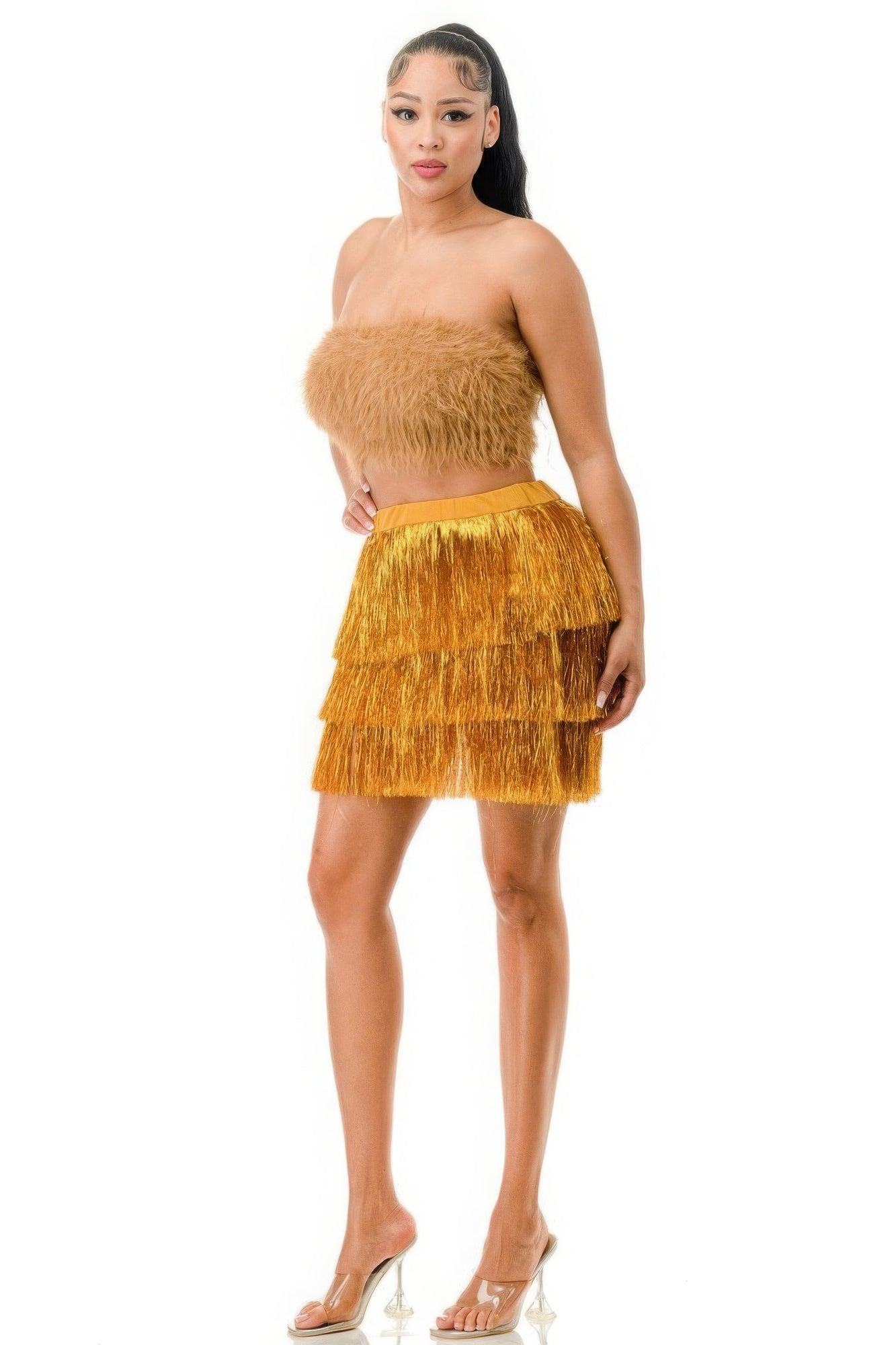 metallic fringe skirt