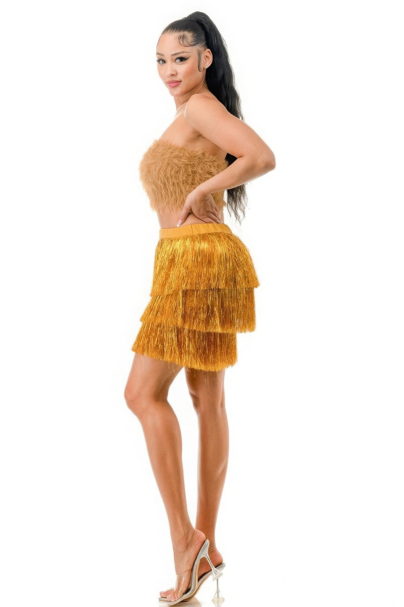 metallic fringe skirt