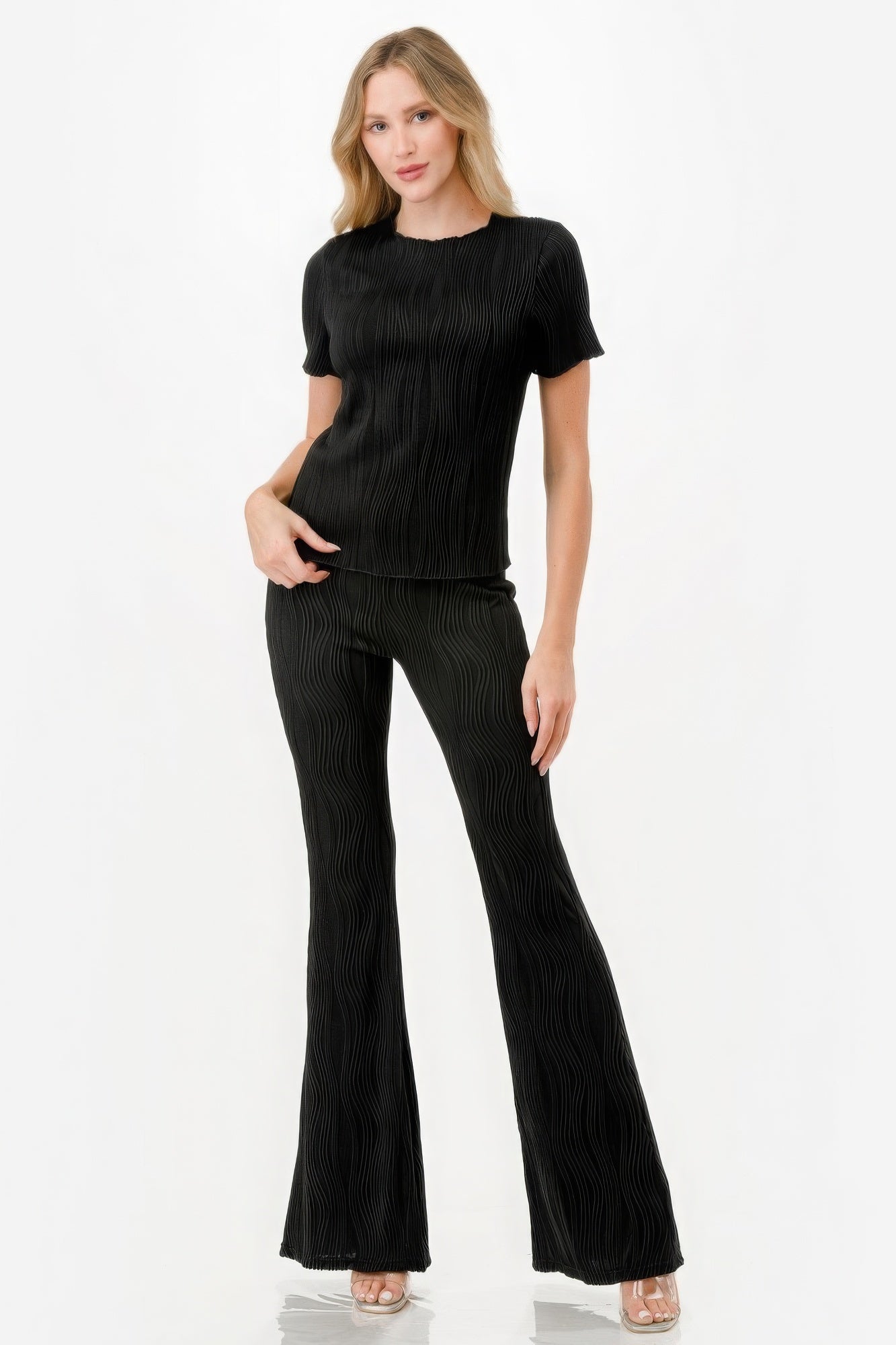 pleated flare pants set