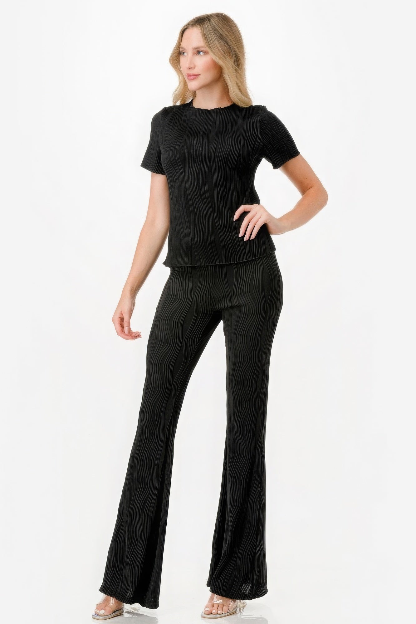 pleated flare pants set