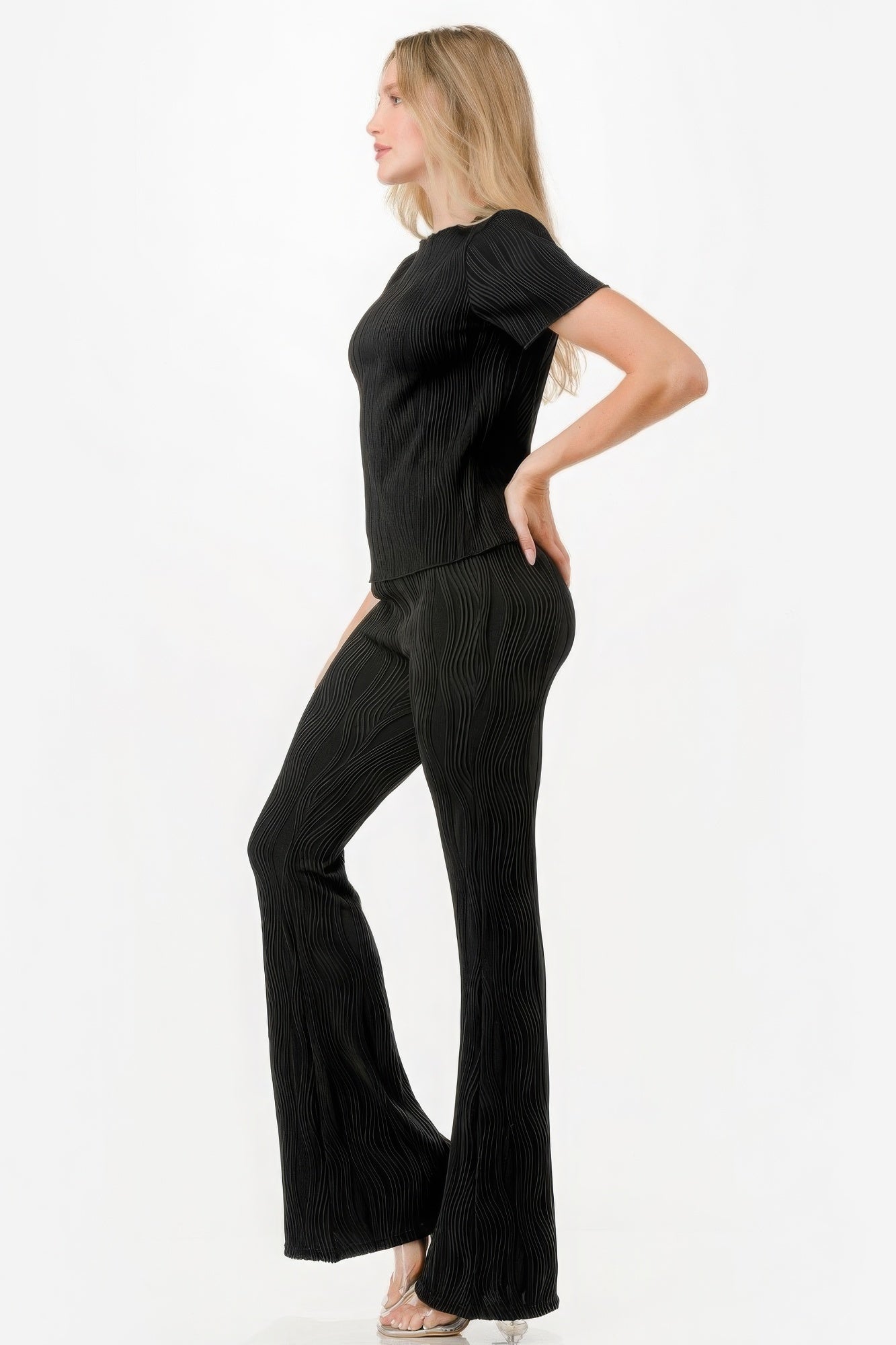 pleated flare pants set