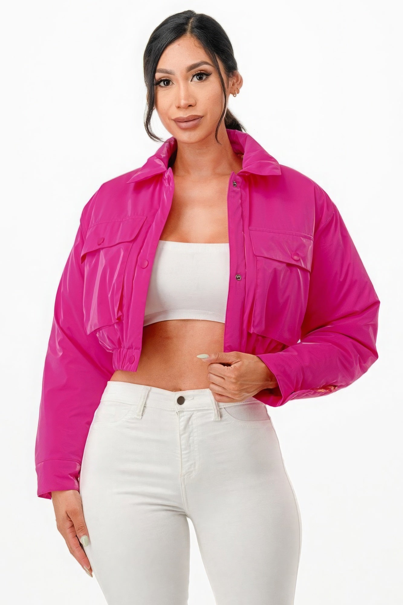 shiny puffer bomber jacket