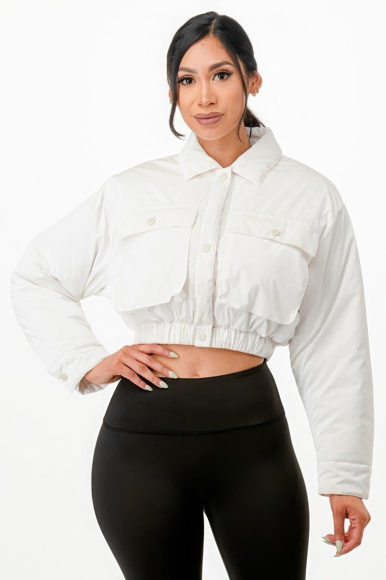 shiny puffer bomber jacket