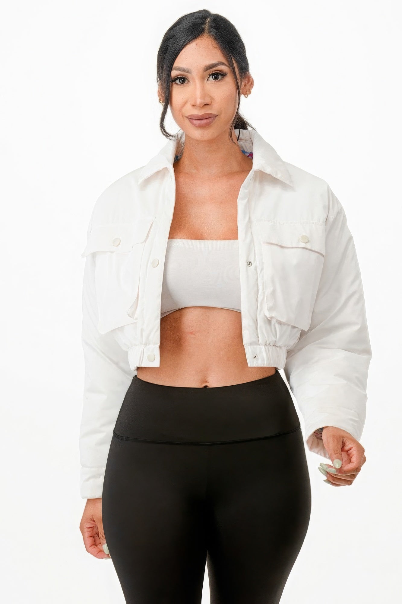 shiny puffer bomber jacket