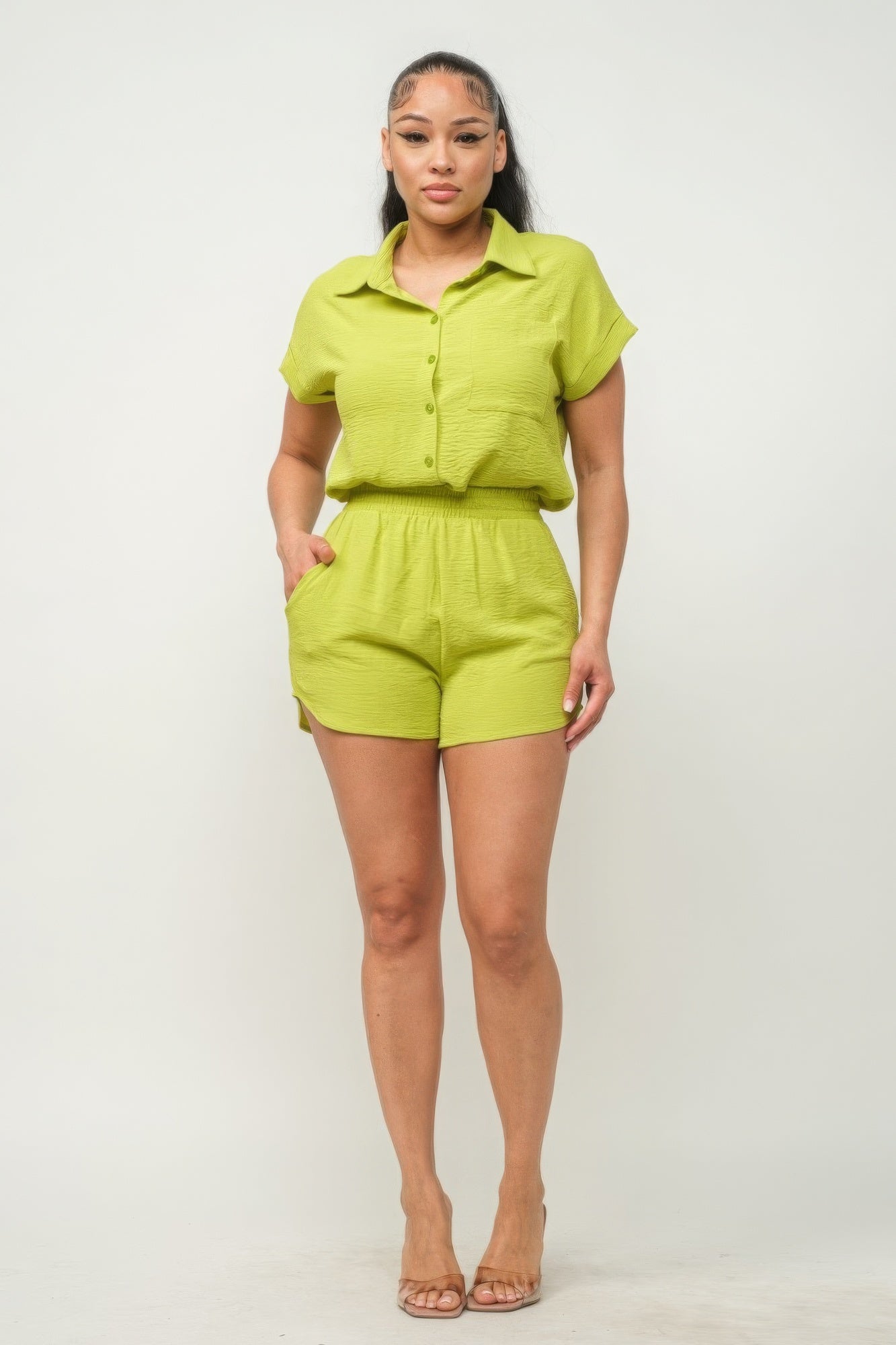 loose button top & shorts set