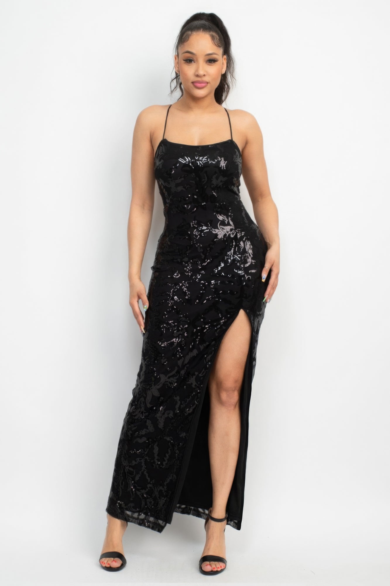 sequin back crisscross dress