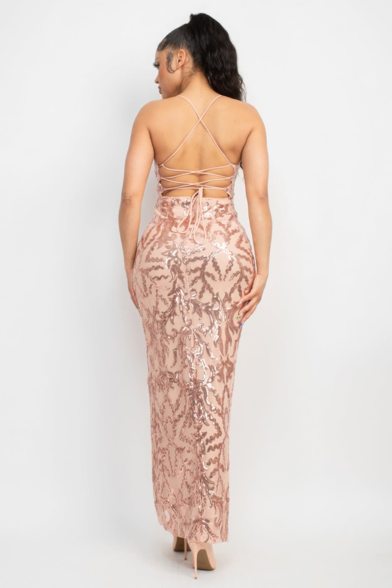 sequin back crisscross dress