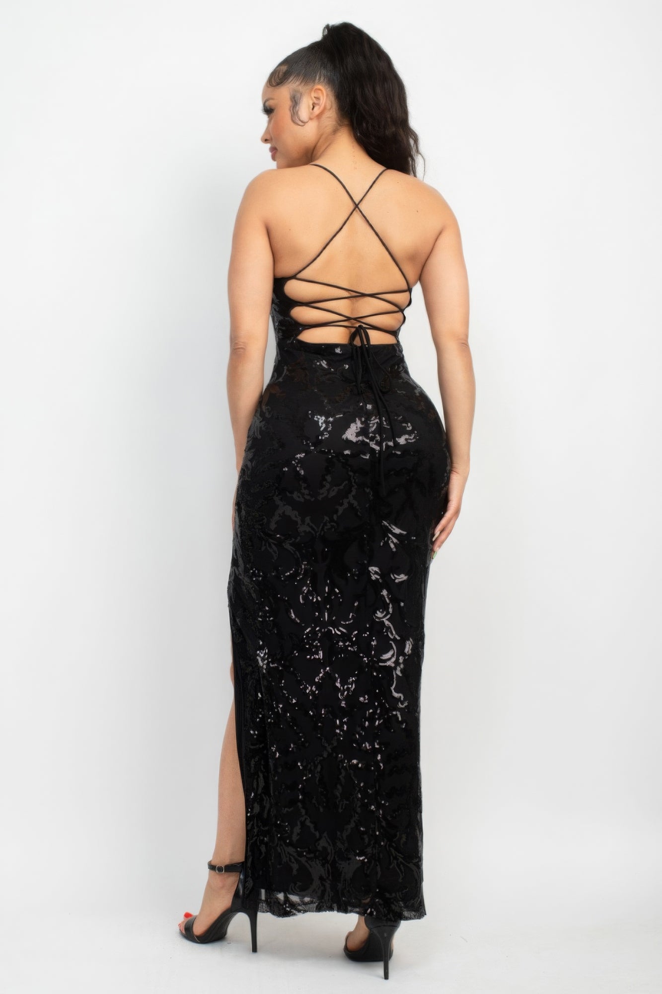 sequin back crisscross dress