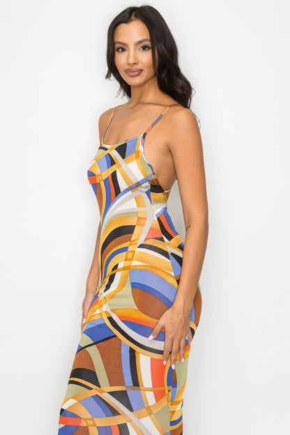 Crossed Back Marble Print Dress