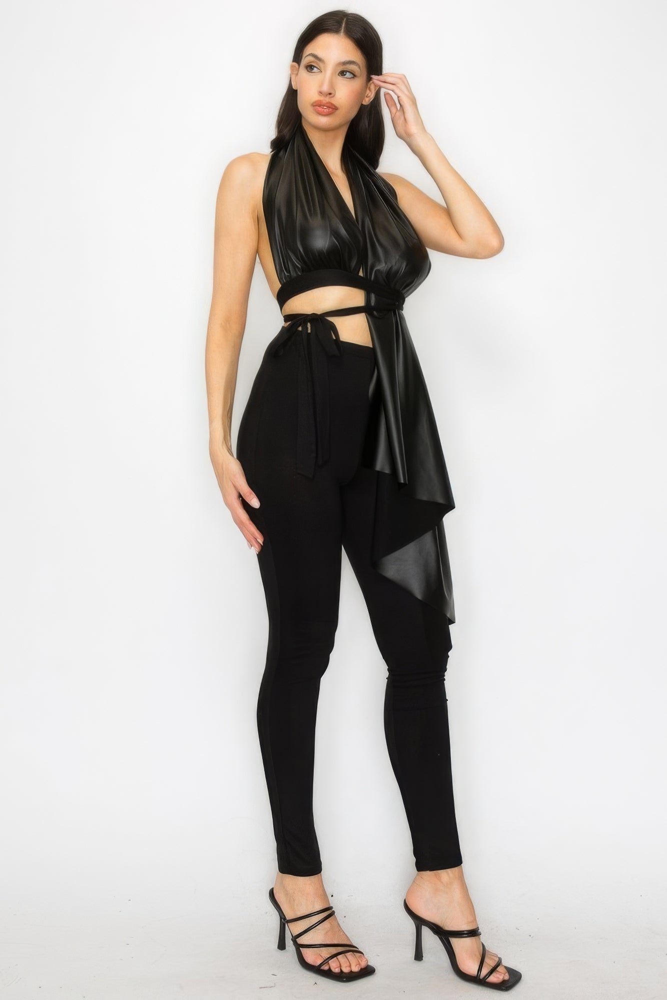 faux leather top & pants set